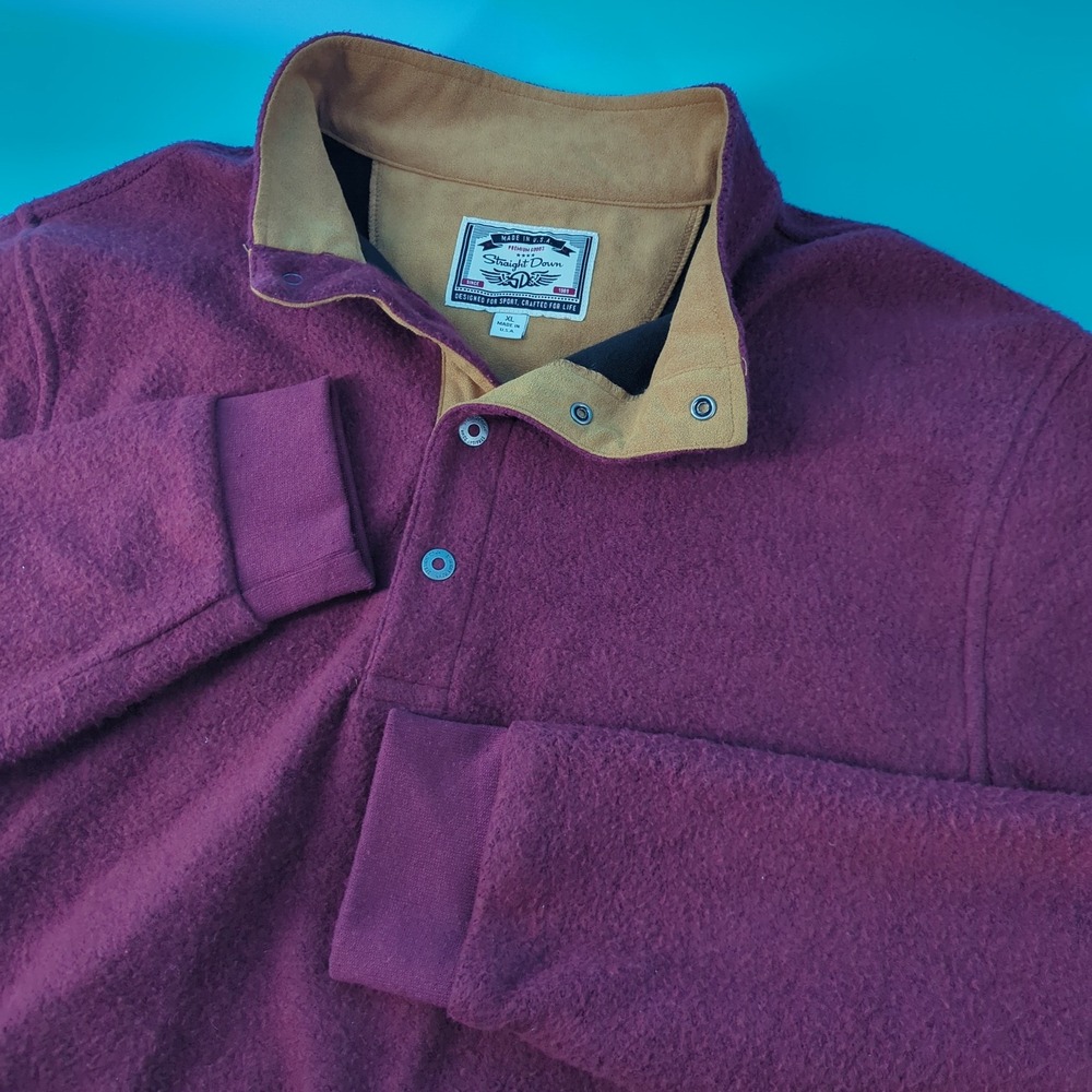 Straight Down Mens XL Burgundy Fleece Snap Pullover Odessa Country Club USA
